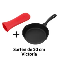 VICTORIA - Combo Sartén de Hierro Fundido de 20 Cm + Mango de Silicona
