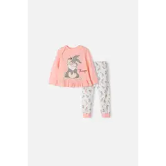 DISNEY - Pijama de Bambi con pantalón largo mandarina y marfil para bebé niña