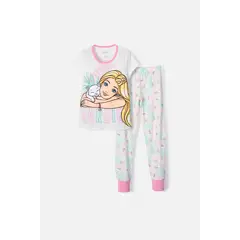 MATTEL - Pijama de Barbie de manga corta marfil para niña