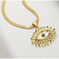 GENERICO - Collar Cadena Con Dije Ojo Turco Con Circon En Acero Inoxidable