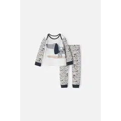 LITTLEMIC - Pijama gris y marfil de manga larga para bebé niño