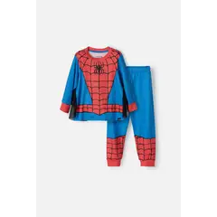MARVEL - Pijama de Spider- man azul roja y negra de manga larga para niño 2T a 5T