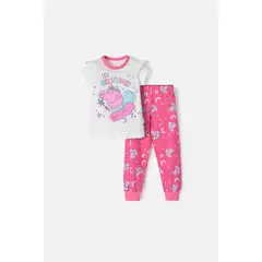 HASBRO - Pijama Peppa Pig con pantalón largo marfil y rosado para niña 2T a 5T