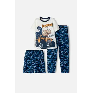 MIC - Pijama de con pantalón largo azul y marfil para niño