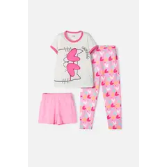 MIC - Pijama de 3 piezas marfil y rosado para niña