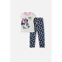 DISNEY - Pijama de Minnie Mouse marfil y azul de pantalón largo para niña