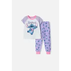 DISNEY - Pijama de Stitch multicolor de manga corta para niña 2T a 5T