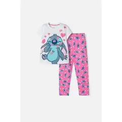 DISNEY - Pijama de Stitch blanca de pantalón largo para niña