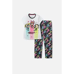 GENERICO - Pijama de las Chicas Superpoderosas blanca y negra de pantalón largo para niña