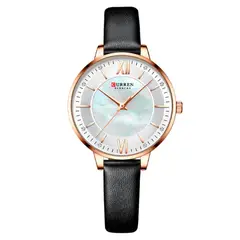 CURREN - Reloj Analogo Kred25012002 Cuarzo con Correa De Cuero Negro para Mujer