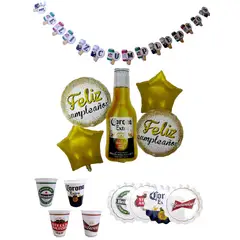 GENERICO - Kit Fiesta Cervezas Vasos Y Platos Feliz Cumpleaños Corona