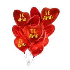 GENERICO - Bouquet X12 Globos Metálizados Corazones Rojos Te Amo