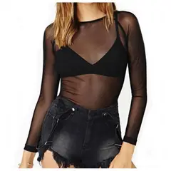GENERICO - Blusa malla larga manga larga transparente no incluye top gym o casual