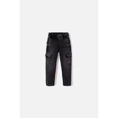 LITTLEMIC - Jean en denim tono oscuro con bolsillos tipo cargo para niño 2T a 5T