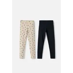 MIC - Pack X2 Leggins de Caqui y negro para niña