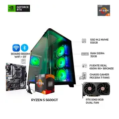 AMD - PC GAMER RYZEN 5600GT+ RTX 5060 8GB+ CHASIS PECERA 7 FANS RGB RAM 32GB SSD 512GB