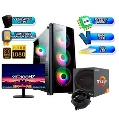 AMD - PC GAMING R5 5600GT+ MONITOR 22” 100HZ + 1TB SSD + 16GB RAM+ CASE 4FANS RGB