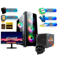AMD - PC GAMING R5 5600GT+ MONITOR 22” 100HZ + 512GB SSD + 64GB RAM+ CASE 4FANS RGB
