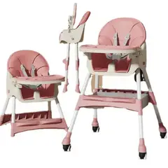 GENERICO - Silla Comedora Para Bebe Con Reclinacion,Rodachines,Plegable Rosa