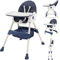 GENERICO - Silla Comedora Para Bebe Con Reclinacion,Rodachines,Plegable Azul