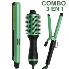 GENERICO - Combo Plancha Cepillo Secador + Pinza Rizadora Aguacate