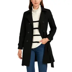 FG STORE - Abrigo Mujer Gabán Drill Gabardina Negro