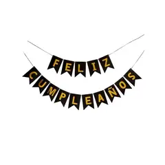 GENERICO - Banderin guirnalda Feliz Cumpleaños Color negro