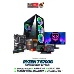 AMD - PC Ryzen 7 5700G/ 40GB RAM / SSD 2TB / 350W / Monitor 22" FHD / Combo 4 En 1