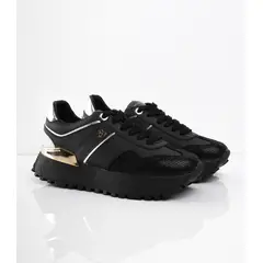 CALZADO ADRENALINA - Tenis negros con dorado y plataforma APRINGO