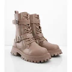 CALZADO ADRENALINA - Botas tipo militar de cordón y correas taupe HANNATAU