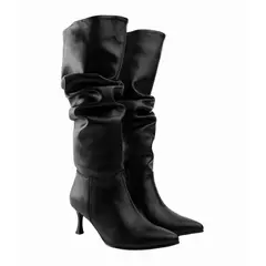 CALZADO ADRENALINA - Bota larga arrugada negra con tacón puntilla lyra