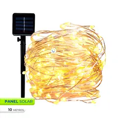 GENERICO - Luz Micro Led Alambre 10m Con Panel Solar 100 LEDS Cálida C2018