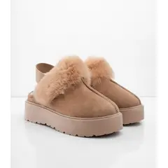 CALZADO ADRENALINA - Suecos taupe con peluche machiato
