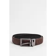 KOAJ - Cinturón café reversible con hebilla cuadrada metálica Hombre