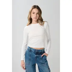KOAJ - Camiseta cuello redondo manga larga, silueta ajustada. Mujer