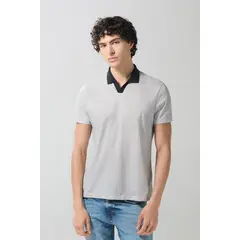 KOAJ - Camiseta polo crema clara estampada con cuello V Hombre