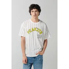 KOAJ - Camiseta a rayas crema oversize manga corta de Snoopy Hombre