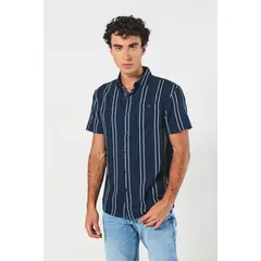 KOAJ - Camisa cuello sport collar unicolor a rayas con manga c Hombre