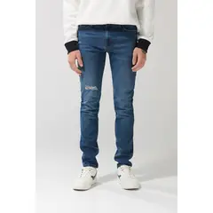 KOAJ - Jean slim azul oscuro ajustado tiro bajo con cremallera Hombre