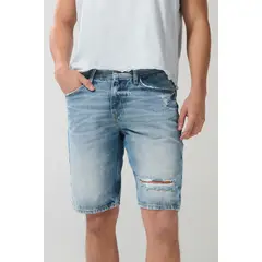 KOAJ - Bermuda azul clara en jean con tiro bajo y rotos locali Hombre