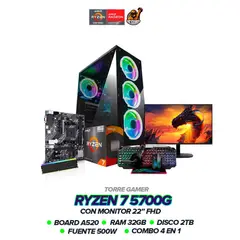 AMD - PC Ryzen 7 5700G/ 32GB RAM / SSD 2TB / 500W / Monitor 22" FHD / Combo 4 En 1