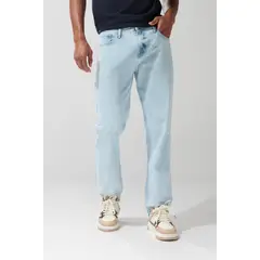 KOAJ - Jean tiro bajo azul claro tipo slim ajustado con desgas Hombre