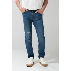 KOAJ - Jean slim ajustado azul oscuro con tiro bajo y rotos Hombre