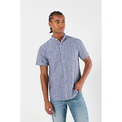 KOAJ - Camisa cuello neru o mao, manga corta en slim fit, a ra Hombre
