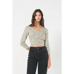 KOAJ - Blusa manga larga crema con estampado animal print Mujer