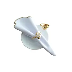 ARTESANAL - 6 SERVILLETEROS ANILLOS ARO PARA SERVILLETAS HOJAS DORADAS