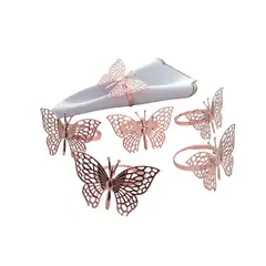 ARTESANAL - 6 SERVILLETEROS ANILLOS ARO PARA SERVILLETAS MARIPOSAS ORO ROSA