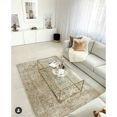 GENERICO - Mesa de centro moderna con estructura dorada y vidrio templado diseño elegante