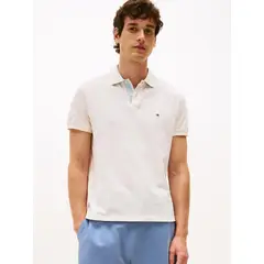 TOMMY HILFIGER - Polo blanco de corte regular con tapeta y cuello a contraste