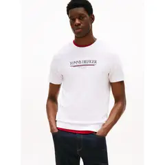 TOMMY HILFIGER - Camiseta blanca de cuello redondo con logo